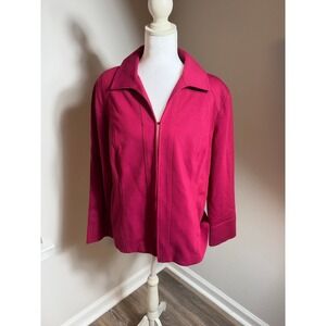 Chicos Magenta Pink Knit Jacket Hook Eye Closure Size 2P Large Petite